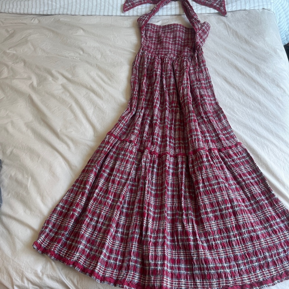 Damson Madder Plaid Halter Maxi Dress
